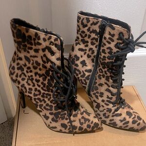 Leopard Print Lace-Up Ankle Boots